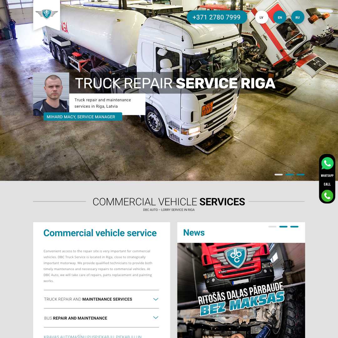 Truck Service business website